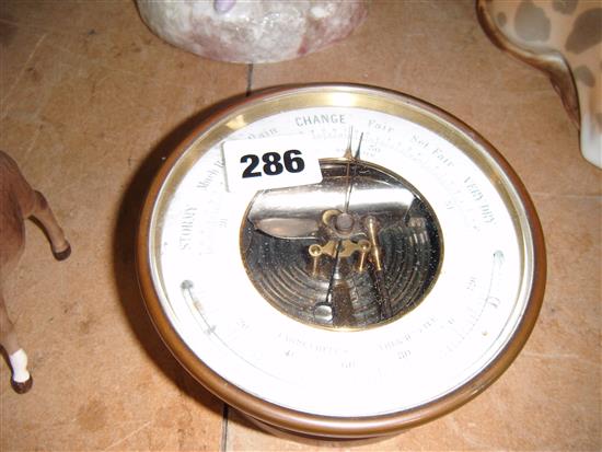 Brass drum aneroid barometer / thermometer